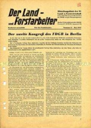 Mitteilungsblatt der IG Land- und Forstwirtschaft zum 2. FDGB-Kongreß