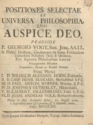 Positiones selectae ex universa philosophia