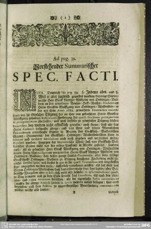 Ad pag. 39. Vorstehender Summarischer Spec. Facti
