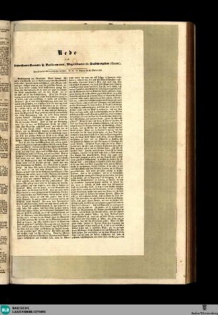 Karlsruher Zeitung, Rede des Unterstaats-Secretär F. Bassermann, Abgeordneter für Stadtprozelten (Bayern)