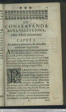 Caput I. De Animi pathematis, & remediis quibusdam singularibus