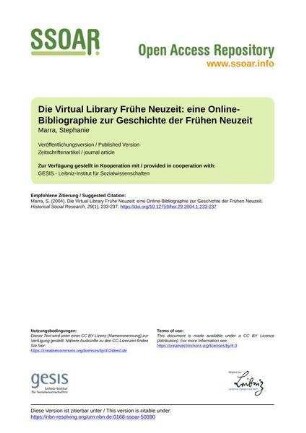Die Virtual Library Frühe Neuzeit: eine Online-Bibliographie zur Geschichte der Frühen Neuzeit