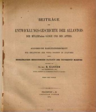Beiträge zur Entwicklungsgeschichte der Allantois der Müller'schen Gänge und des Afters