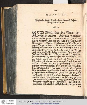 Caput XX. Weylandt Kayser Maximiliani Secundi Lehenbrieff de anno 1566