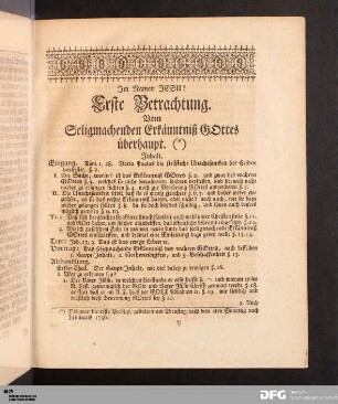 Erste Betrachtung. Vom Seligmachenden Erkänntniß GOttes überhaupt.