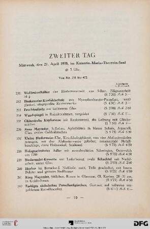Zweiter Tag: Mittwoch, den 27. April 1938, ab 3 Uhr (Nr. 231-472)