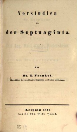 Vorstudien zu der Septuaginta