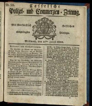 Nr. 50, Mittwoch, den 21sten Junii 1820