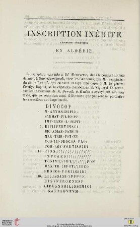 N.S. 13.1866: Inscription inédite récemment découverte en Algérie