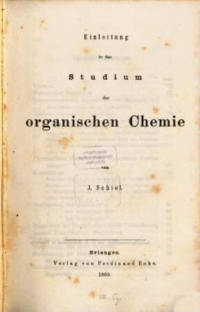 Einleitung in das Studium der organischen Chemie