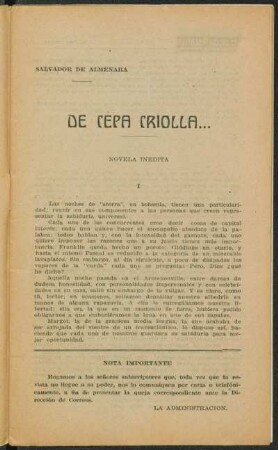 De cepa criolla : novela inédita