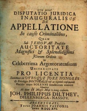 Disp. iur. inaug. de appellatione in causis criminalibus