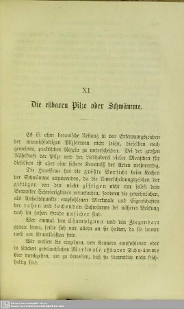 XI. Die eßbaren Pilze oder Schwämme