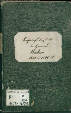 Kirchenbuchduplikat der katholischen Gemeinde Pömbsen, Kreis Höxter (GHT 1831-1840) (Gemeinde: Katholische Gemeinde Pömbsen)