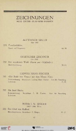 Zeichnungen alle unter Glas und Rahmen (Nr. 279-299)