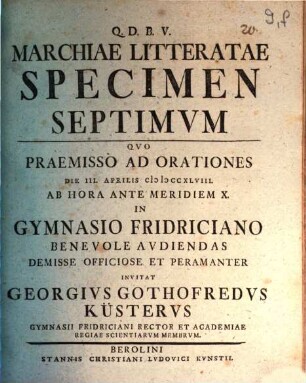 Marchiae literatae specimen VII.