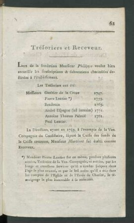 Trésoriers et Receveur