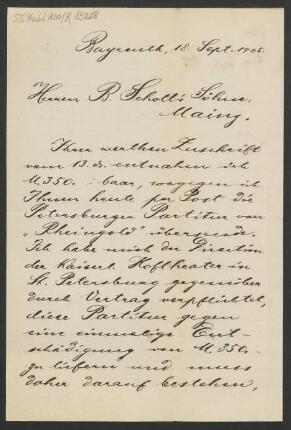 Brief an B. Schott's Söhne : 18.09.1905