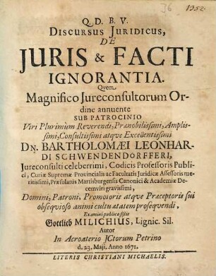 Discursus iuridicus de iuris & facti ignorantia