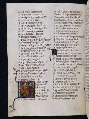 Deckfarbeninitiale F, historisiert: La bataille commence