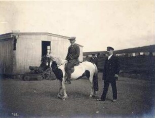 Tourist posiert beim Ponyreiten in der Umgebung von Reykjavik