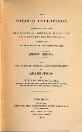On the natural history and classification of quadrupeds