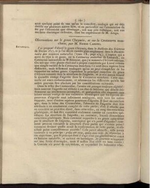 Observations sur le genre Chryseis, et sur Centaurea moschata