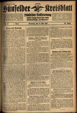 Erste Ausgabe vom Dienstag, den 18. Mai 1937.