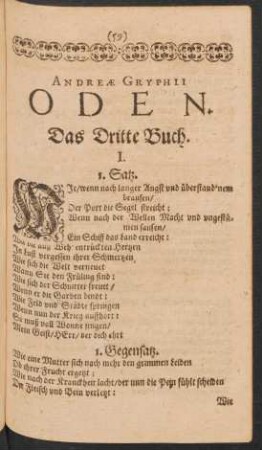 Andreae Gryphii Oden. Das Dritte Buch. I. - XII.