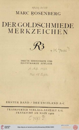 Band 1: Der Goldschmiede Merkzeichen: Deutschland A - C