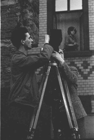 Drehaufnahmen in der Altstadt für den Karlsruhe-Film "Stadt im Umbruch".