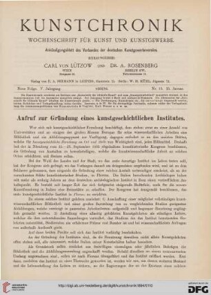 Aufruf zur Gründung eines kunstgeschichtlichen Instituts