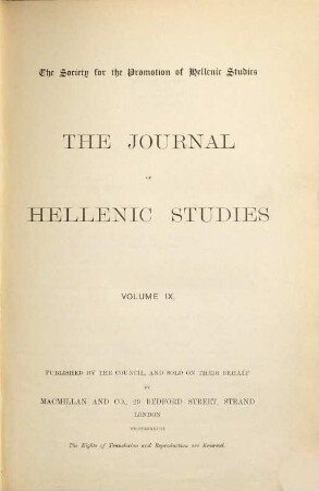 The journal of Hellenic studies. 9. 1888