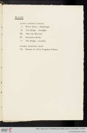 Alvin Langdon Coburn, George Bernard Shaw [list of plates]