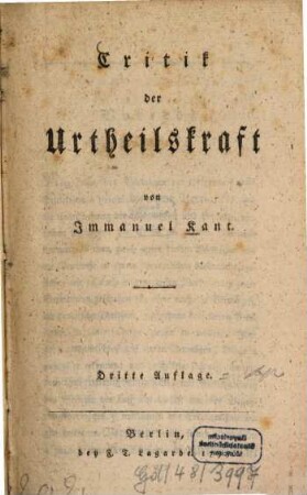 Critik der Urtheilskraft