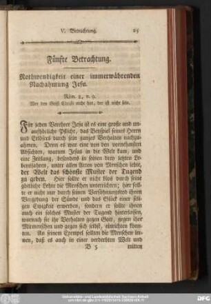 Fünfte Betrachtung. Nothwendigkeit einer immerwährenden Nachahmung Jesu.