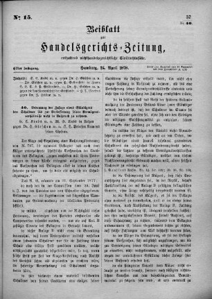 Beiblatt zur hamburgischen Handelsgerichts-Zeitung No. 15. Elfter Jahrgang. Hamburg, 24. April 1878.