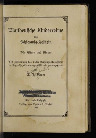 Plattdeutsche Kinderreime aus Schleswig-Holstein : für Eltern und Kinder