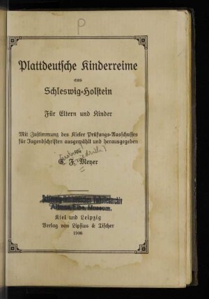 Plattdeutsche Kinderreime aus Schleswig-Holstein : für Eltern und Kinder