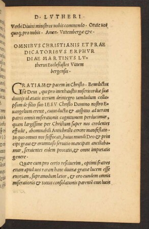 Omnibus Christianis Et Praedicatoribus Erphurdiae Martinus Lutherus ...