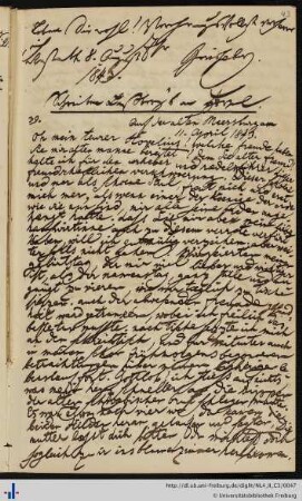 Brief von Joseph von Laßberg an Hermann von Hoevel (11.04.1843)