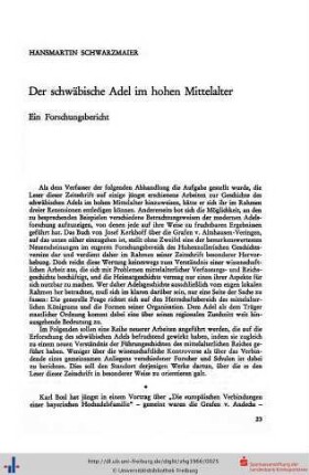 Der schwäbische Adel im hohen Mittelalter - Ein Forschungsbericht.