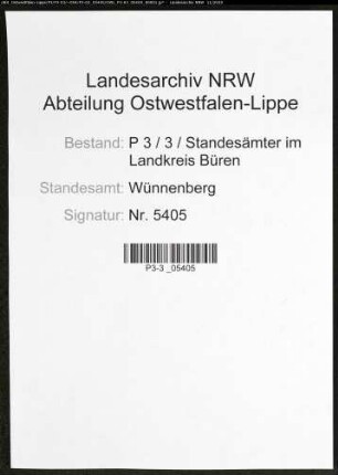 Namensverzeichnis Wünnenberg, Geburten, Heiraten, Todesfälle