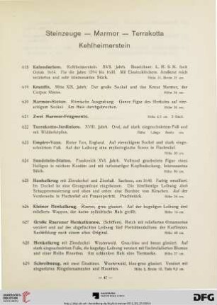 Steinzeuge - Marmor - Terrakotta Kehlheimerstein (Nr. 618-632)