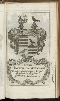 Herr Ioseph von Weinbach[...] - Herr Iohann Heinrich Frey Herr von Harpprecht[...]