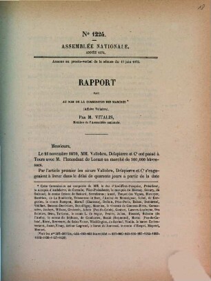 Rapport fait au nom de la Commission des Marchés (affaire Vallobra)