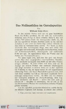 Willibald Kirfel (Bonn), Das Nidānasthāna im Garuḍapurāṇa