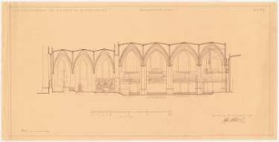 Stadtkirche (Marienkirche), Wittenberg Denkmalpflege - Bauaufnahme: Wiederherstellung des Äußeren und Umgestaltung des Inneren: Längsschnitt Richtung Süden 1:100, Maßstabsleiste