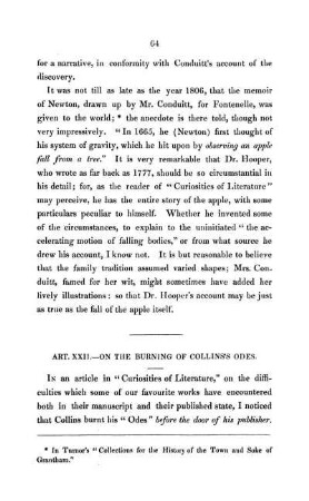 Art. XXII. - On The Burning Of Collins's Odes.