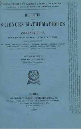 Tome III. Avril 1879.